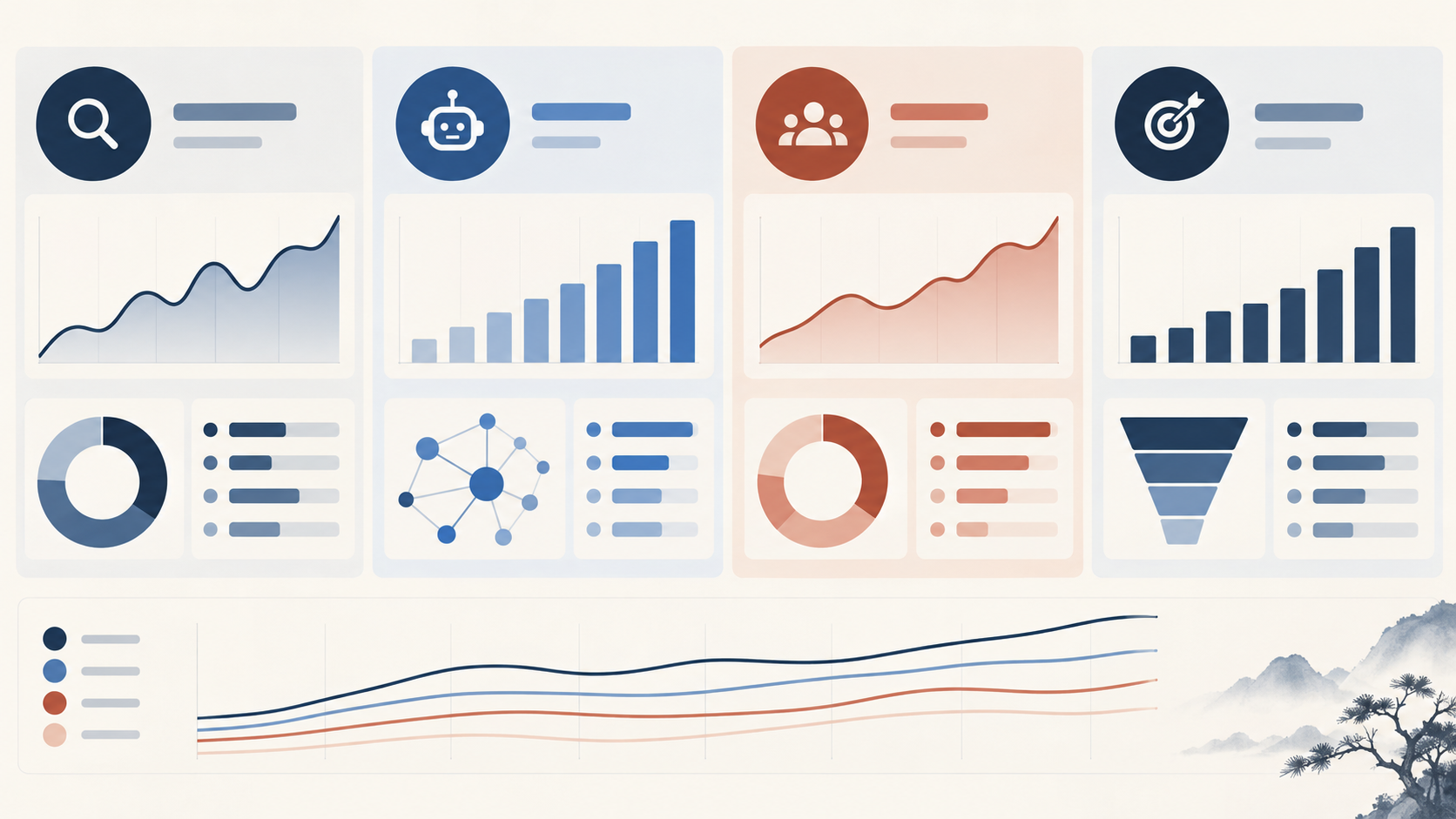 B2B measurement dashboard separating search, AI observations, referrals and qualified inquiries