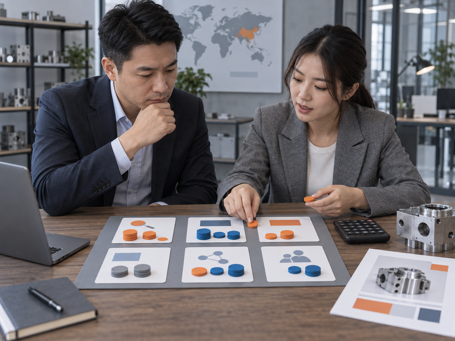 B2B business team allocating marketing budget tokens across promotion channels