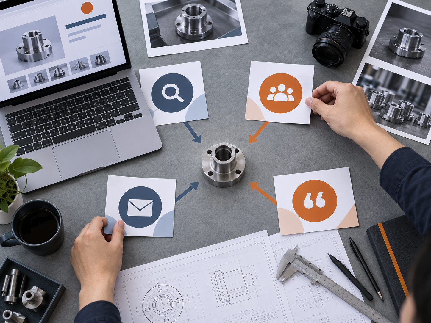 Different B2B website promotion channels converging on one industrial product