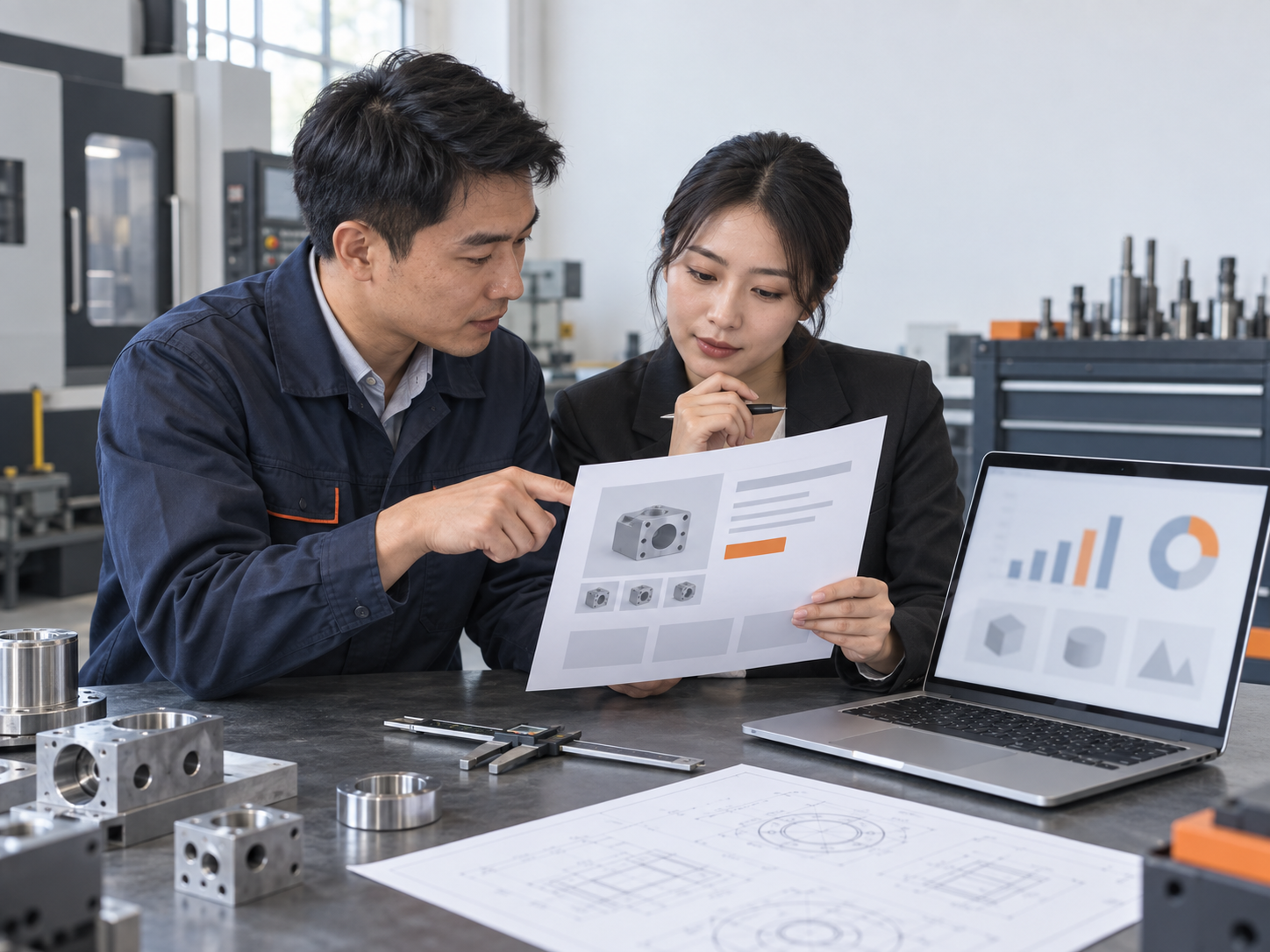 SEO specialist and engineer reviewing a technical product page and search visibility